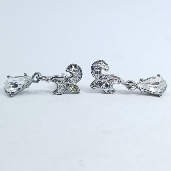 Vintage Little Rhinestone Drop Stud Earrings, Silver Tone Setting, Small Sparkle - Picture 1 of 5